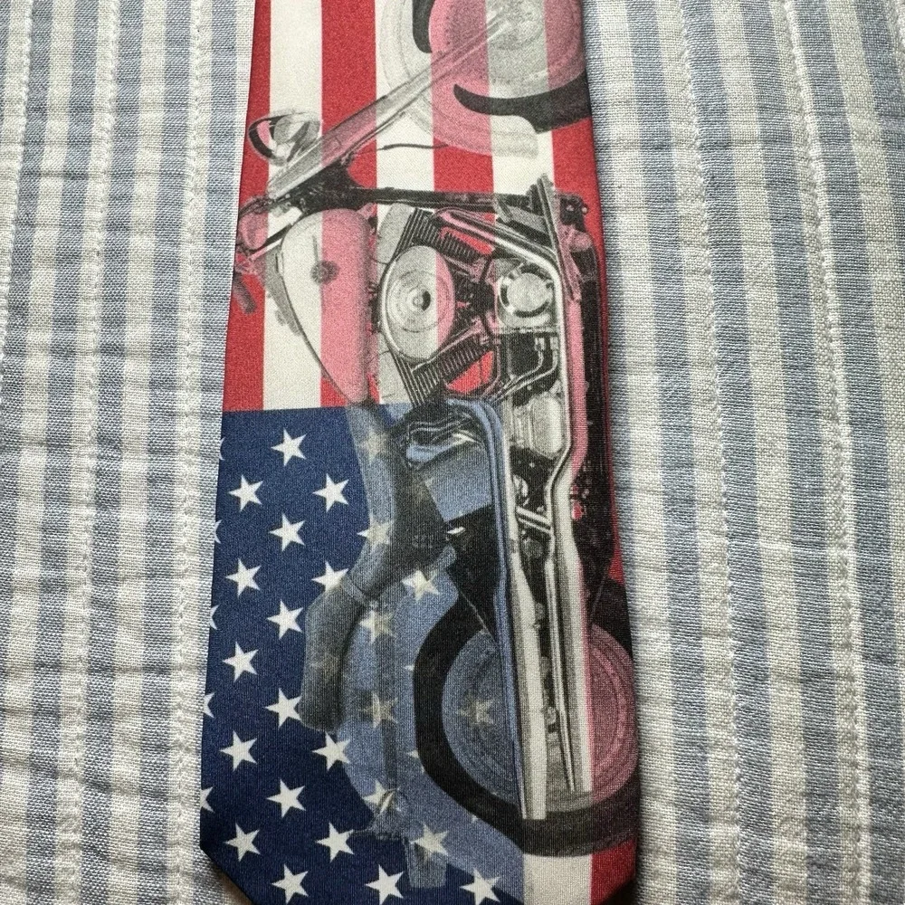 Harley-Davidson Fat‎ Boy Silk Tie USA Flag Ralph Marlin 2000 Made USA READ